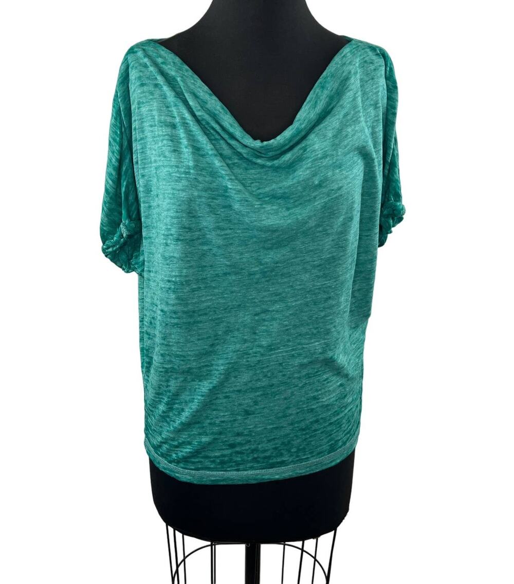 We The Free Astrid Flowy Oversized Cowl Neck Tee Top Palm Green Free People M